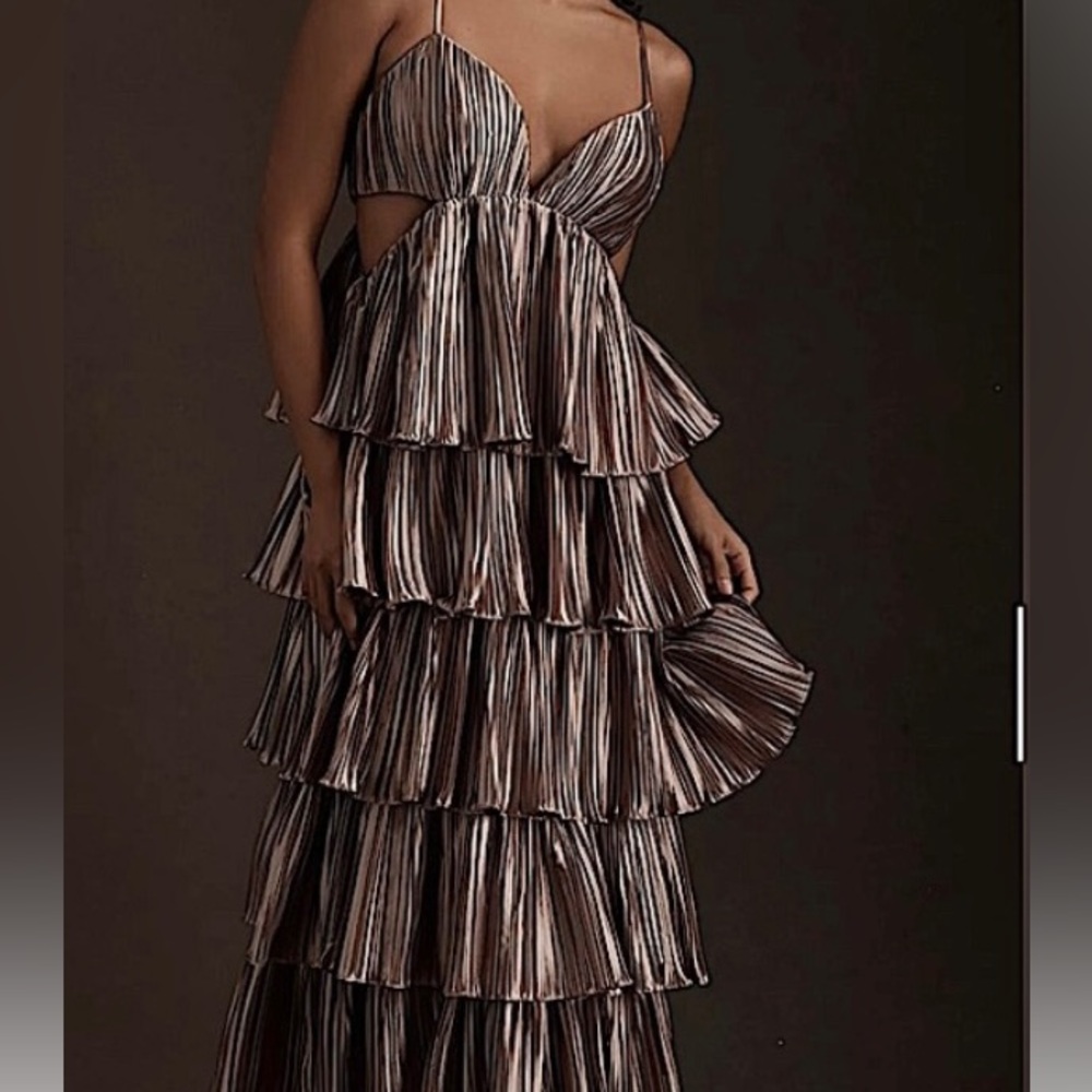 BHLDN Bronze Pleated MIDI Dress